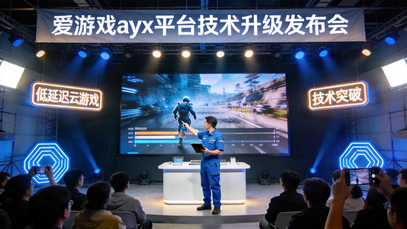 爱游戏ayx平台技术升级发布会现场，工程师演示低延迟云游戏