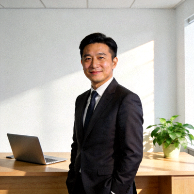 爱游戏体育官网创始人兼CEO张明远先生半身肖像，背景为简约办公室