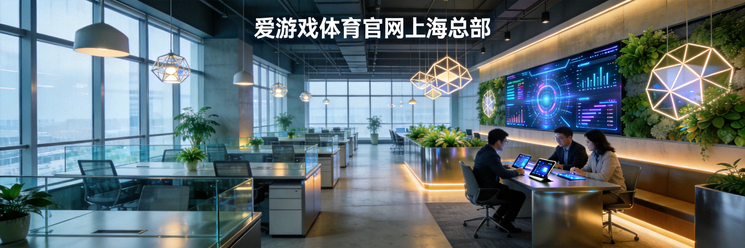 爱游戏体育官网位于上海的总部办公室开放式办公区全景，充满科技感与创意氛围