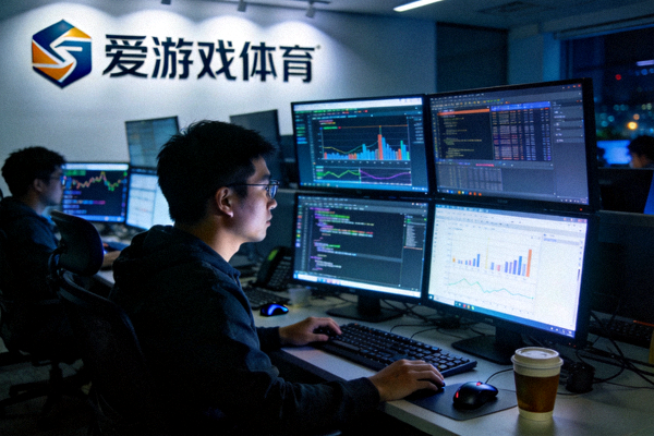 爱游戏体育官网技术部门夜间加班时，程序员在多个显示器前专注工作的场景