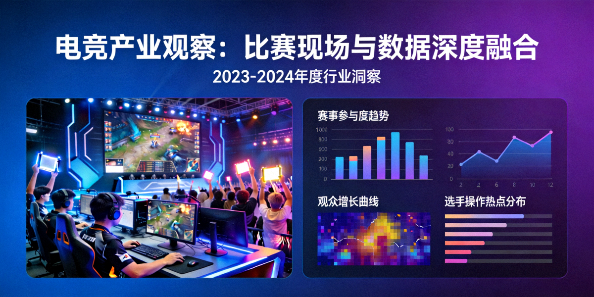 电竞产业观察主题图 - 电竞比赛现场与数据分析图表融合