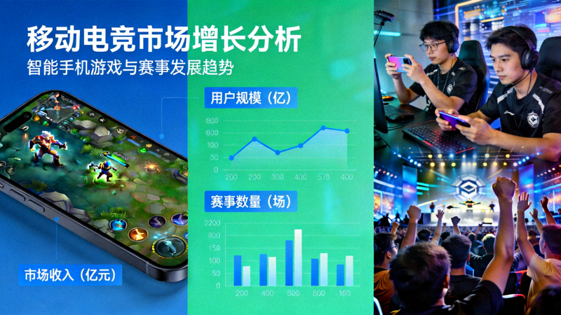 移动电竞市场增长分析图示 - 智能手机游戏与赛事画面
