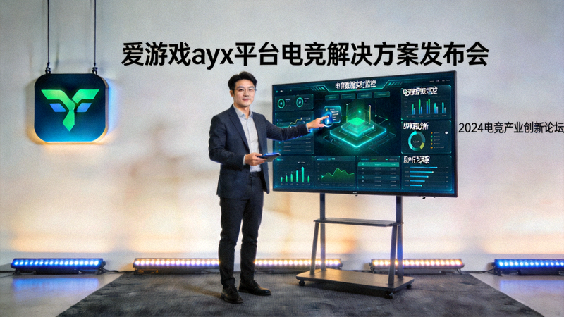 爱游戏ayx平台电竞解决方案发布会现场，主讲人正在演示数据分析后台