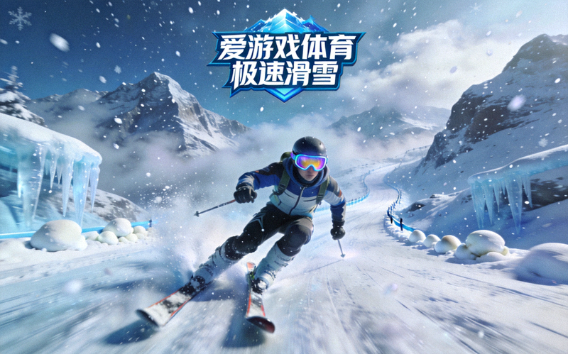 爱游戏体育极速滑雪雪境穿梭游戏画面，玩家在虚拟雪山赛道高速速降