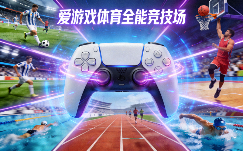 爱游戏体育全能竞技场游戏概念图 - 游戏手柄与多项目竞技画面融合