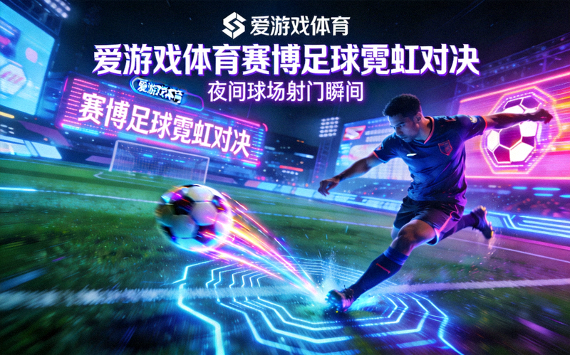 爱游戏体育赛博足球霓虹对决游戏主视觉图 - 夜间球场射门瞬间