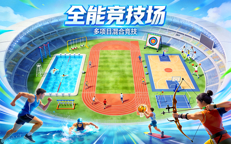 全能竞技场游戏概念图 - 多项体育项目混合竞技场景