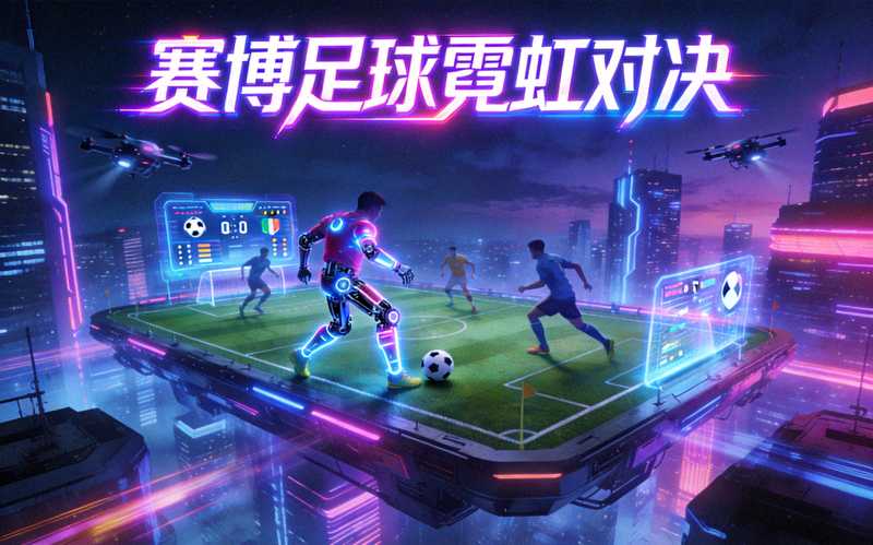 赛博足球霓虹对决游戏主视觉图 - 未来都市球场夜景