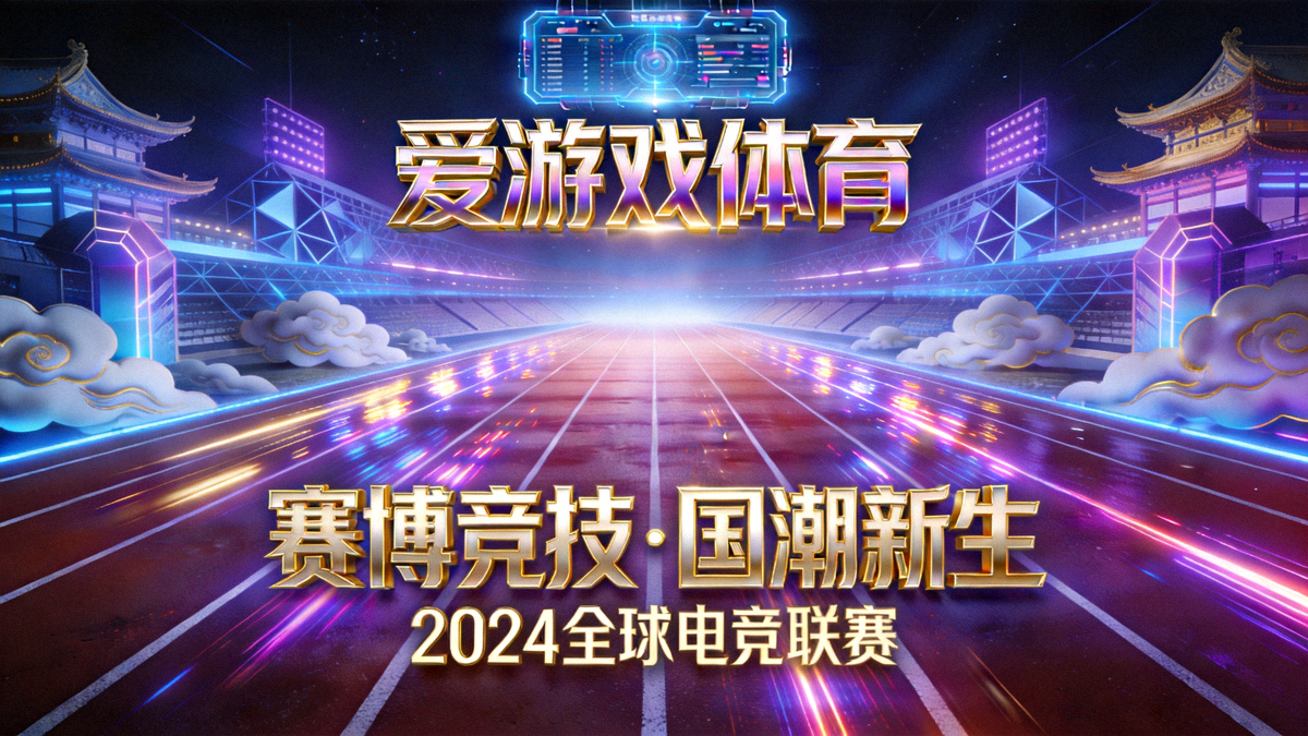 爱游戏体育赛博国潮体育竞技主视觉 - 未来感体育场跑道与霓虹灯光效果